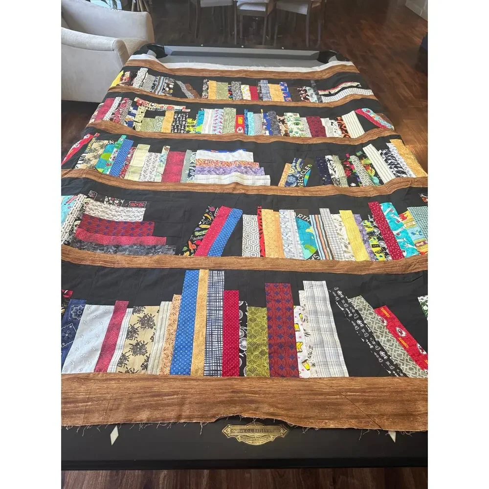 Hand Pieced Bookshelf Quilt Top 71x78 Library Book Lover Cottagecore Blanket